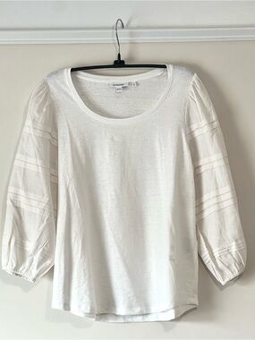 Chico's Alabaster Linen Pintuck 3/4 Balloon-Sleeve Top